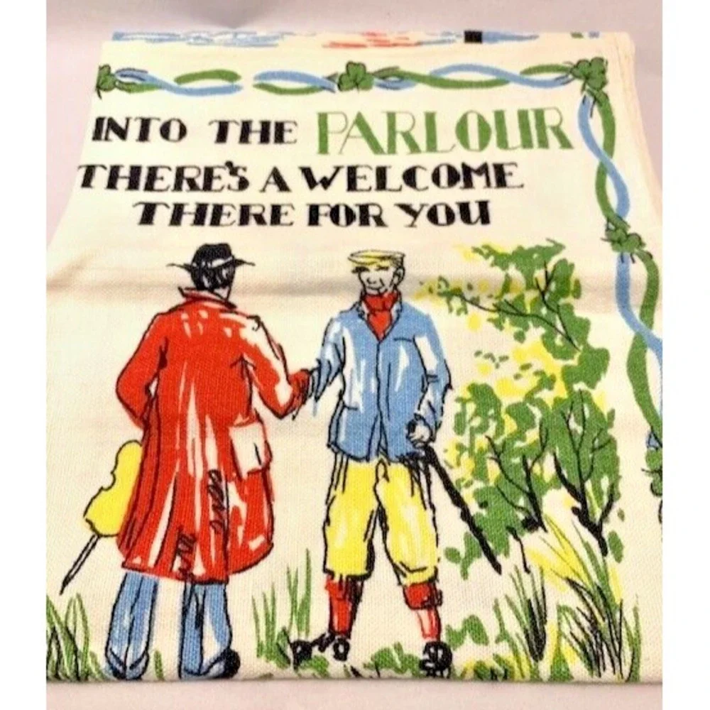 VTG Tea Towel 1950s Ireland Dunmoy Pure Irish Linen Kitchen Kitsch Retro Decor